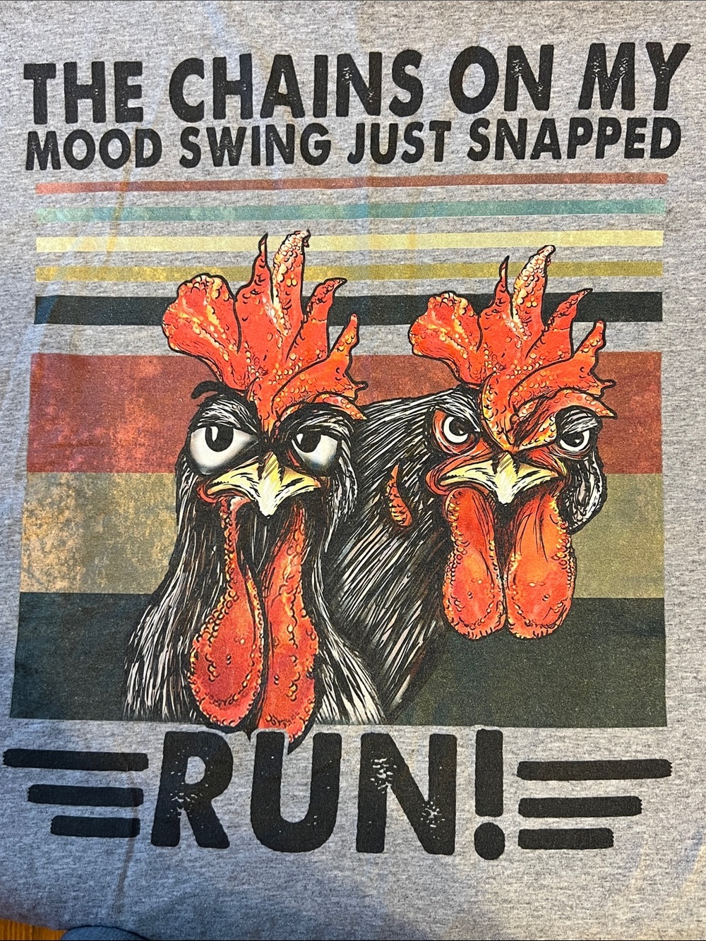 Graphic Rooster Chicken Mood Swing 'Run!' Mens T-Shirt XL